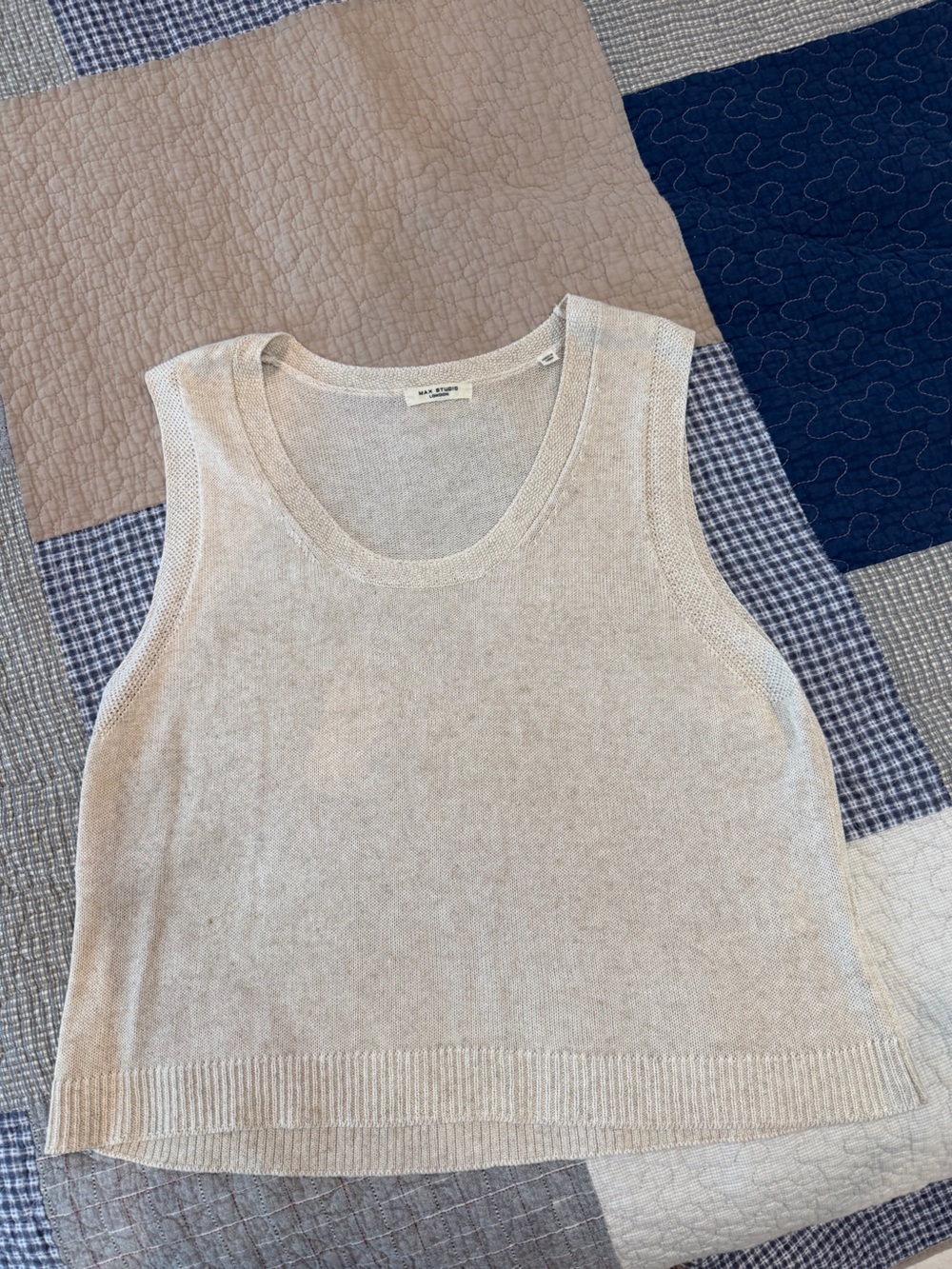 Max Studio Light Beige Knit Scoop Neck Tank